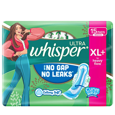 Whisper Ultra Upto No Gap No Leak Sanitary Pads For Heavy Flow XL Plus 15pcs