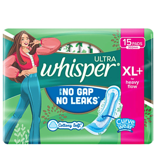 Whisper Ultra Upto No Gap No Leak Sanitary Pads For Heavy Flow XL Plus 15pcs